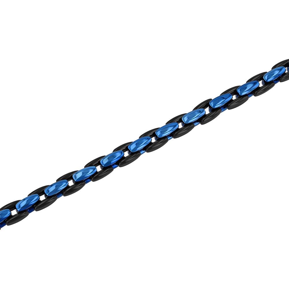Menâs Two-Tone Link Bracelet in Black & Blue Ion-Plated Stainless Steel