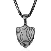 Menâs Shield Pendant with Damascus Pattern in Stainless Steel