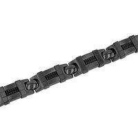 Menâs Link Bracelet with Black Rubber Inlay in Black Ion-Plated Stainless Steel