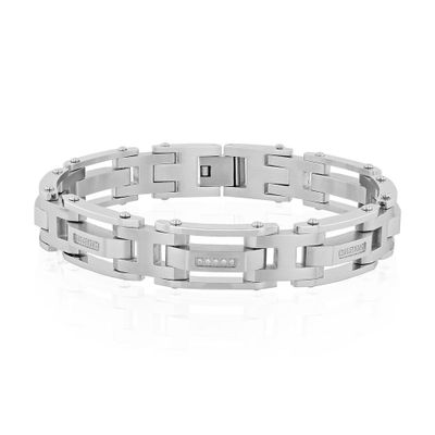 Menâs Link Bracelet with Diamond Inlays in Stainless Steel (1/7 ct. tw.)