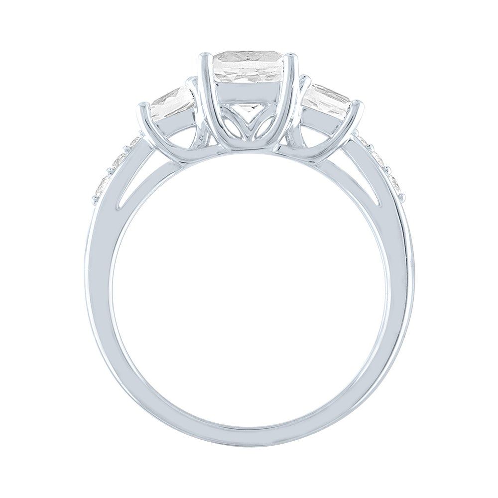 Lab-Created White Sapphire Ring with Three-Stone Cushion-Cut Sterling Silver