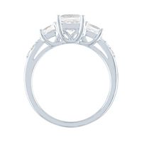 Lab-Created White Sapphire Ring with Three-Stone Cushion-Cut Sterling Silver