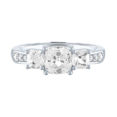 Lab-Created White Sapphire Ring with Three-Stone Cushion-Cut Sterling Silver