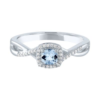 Lab-Created Aquamarine & Diamond Promise Ring 10K White Gold