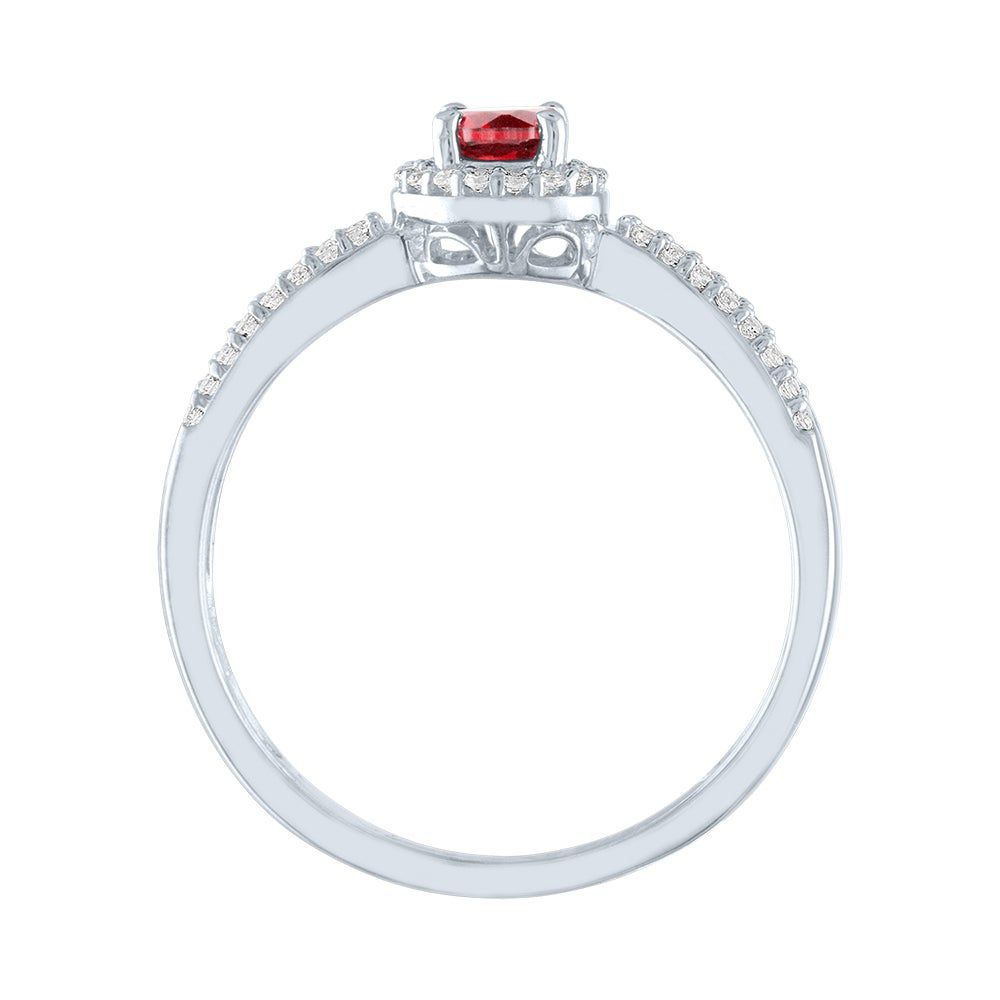 Round Ruby & Diamond Halo Promise Ring 10K White Gold (1/7 ct. tw.)