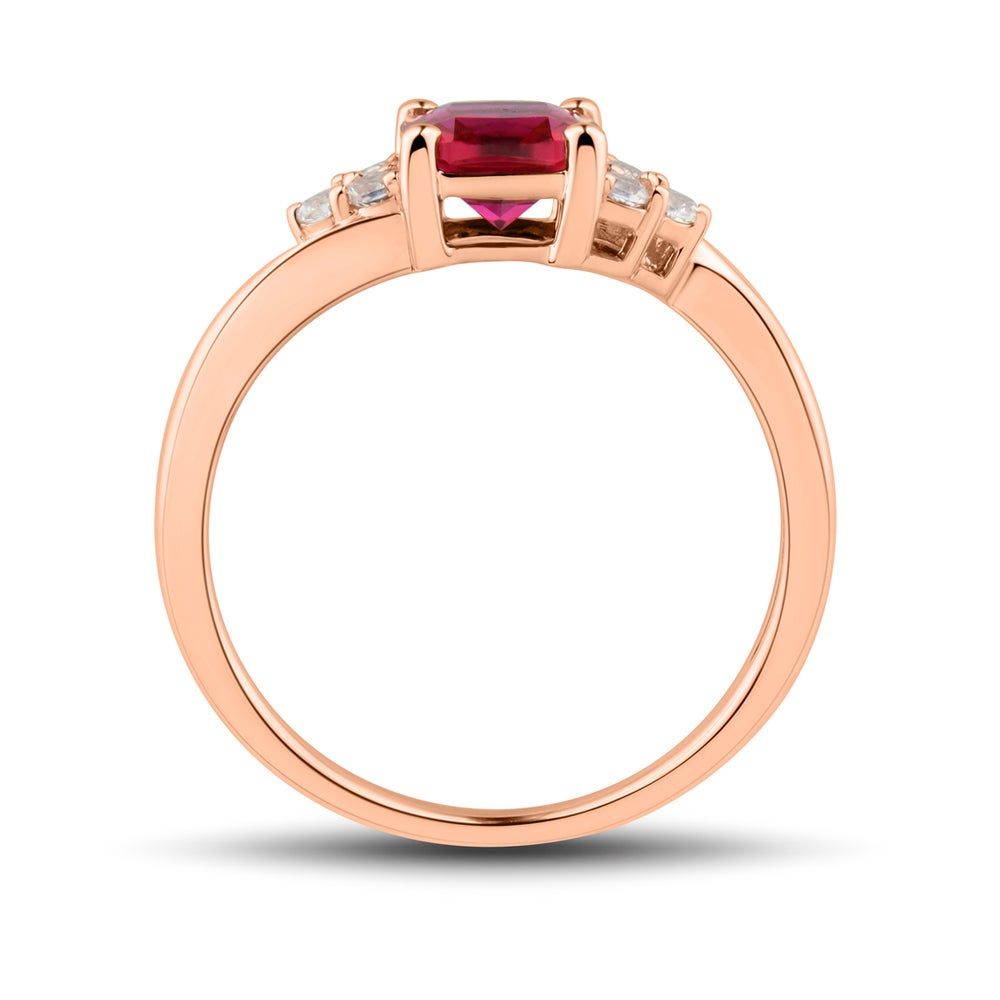 Cushion-Cut Lab-Created Ruby & White Sapphire Ring 10K Rose Gold