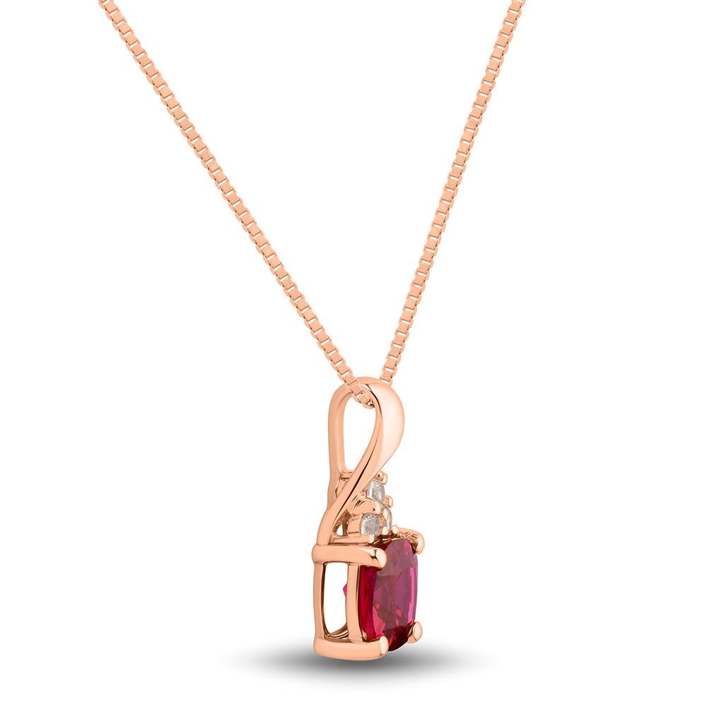 Cushion-Cut Lab-Created Ruby Pendant with White Sapphires in 10K Rose Gold