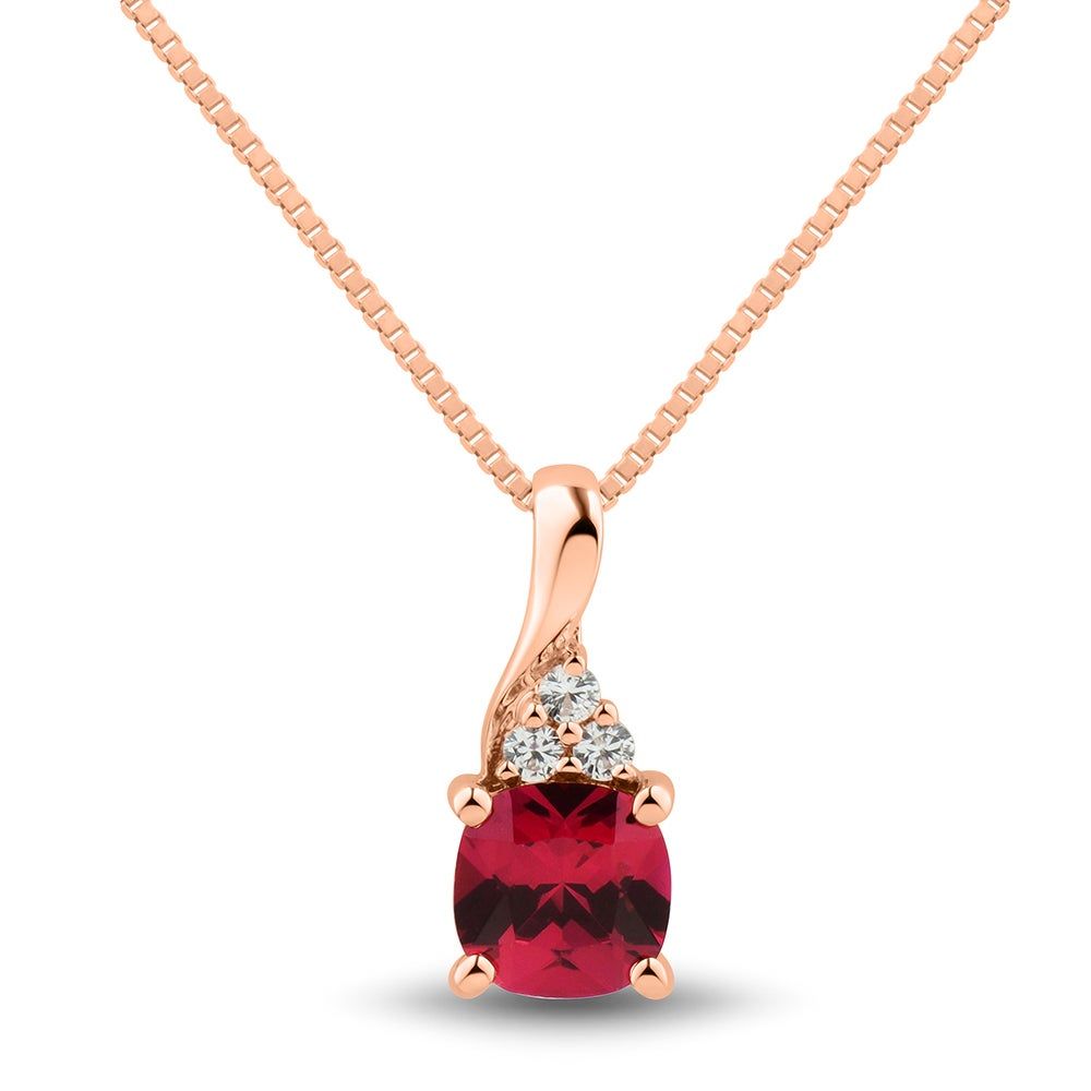 Cushion-Cut Lab-Created Ruby Pendant with White Sapphires in 10K Rose Gold