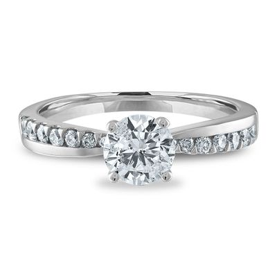 Round Diamond Engagement Ring with Tapered PavÃ© Band 14K White Gold (1 ct. tw.)