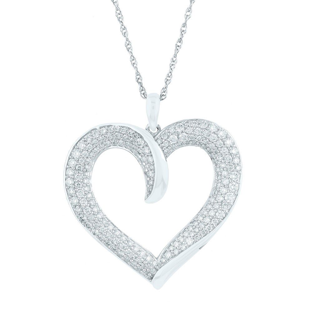 Diamond Heart Pendant with Multi-Row Diamonds in 14K White Gold (1 ct. tw.)