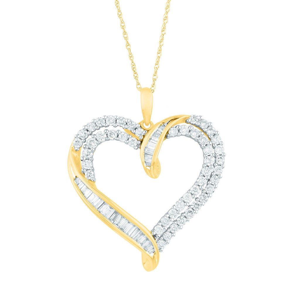 Diamond Heart Pendant with Round & Baguette Diamonds in 14K Yellow Gold (1 ct. tw.)