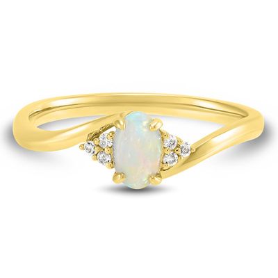 Oval Opal Ring with Lab-Created White Sapphire 10K Yellow Gold