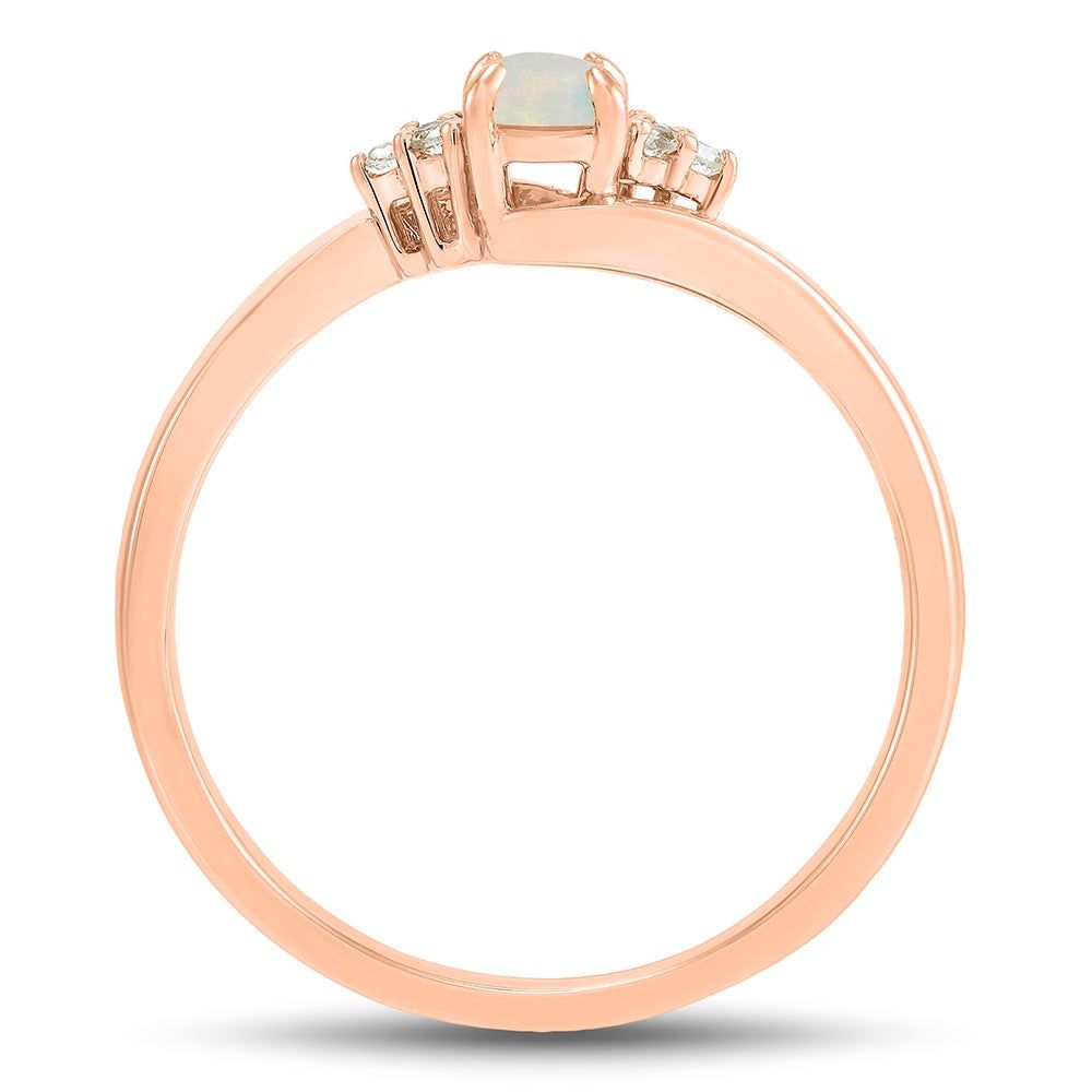 Oval Opal Ring with Lab-Created White Sapphire 10K Rose Gold