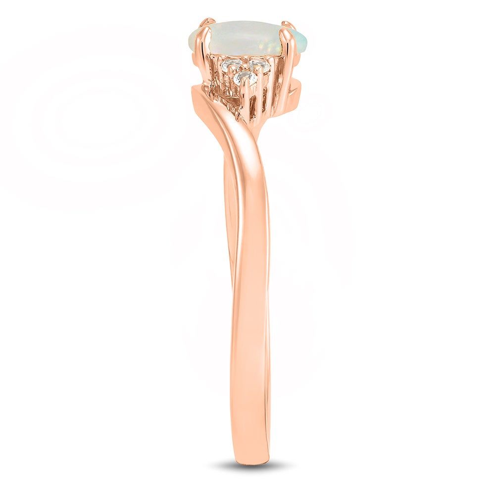 Oval Opal Ring with Lab-Created White Sapphire 10K Rose Gold