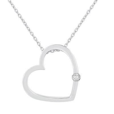 Open Heart Diamond Pendant in Sterling Silver (1/10 ct. tw.)