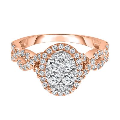 Diamond Halo Cluster Engagement Ring 10K Rose Gold (1 ct. tw.)