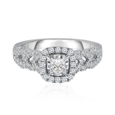 Cushion-Cut Diamond  Halo Engagement Ring 14K White Gold (1 ct. tw.)