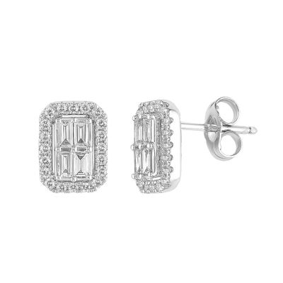 Baguette Diamond Earrings with Halos in 10K White Gold (1/2 ct. tw.)