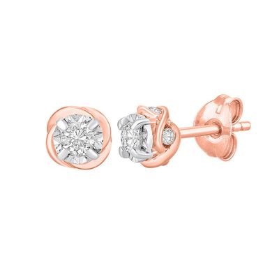 Diamond Cluster Stud Earrings with Illusion Settings in 10K Rose Gold (1/ ct. tw