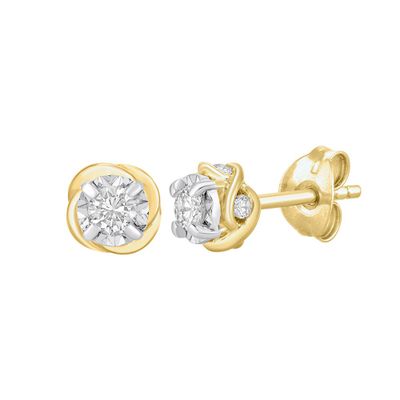 Diamond Cluster Stud Earrings with Illusion Settings in 10K Yellow Gold (1/ ct. tw
