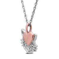 Diamond Cat Necklace with 10K Rose Gold Heart in Sterling Silver (1/10 ct. tw.)