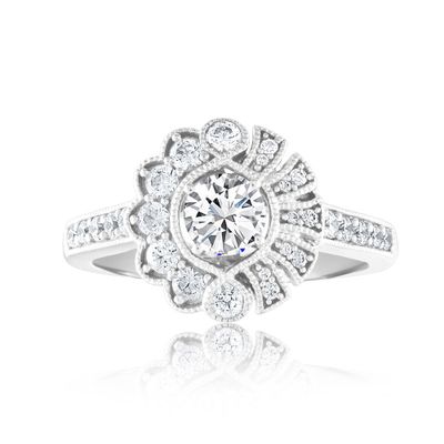 Round Diamond Engagement Ring with Floral Halo 14K White Gold (1 ct. tw.)