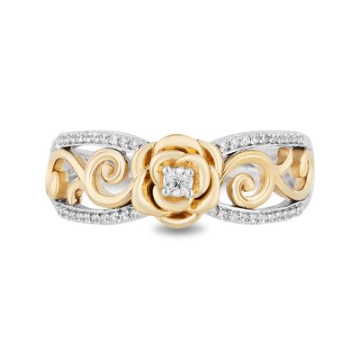 Belle 30th-Anniversary Diamond Rose Ring Sterling Silver & 10K Yellow Gold (1/8 ct. tw.)