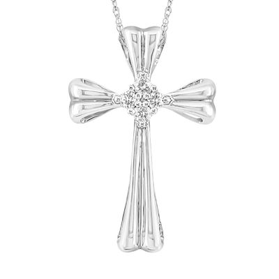 Diamond Cross Pendant with Rounded Edges in 10K White Gold