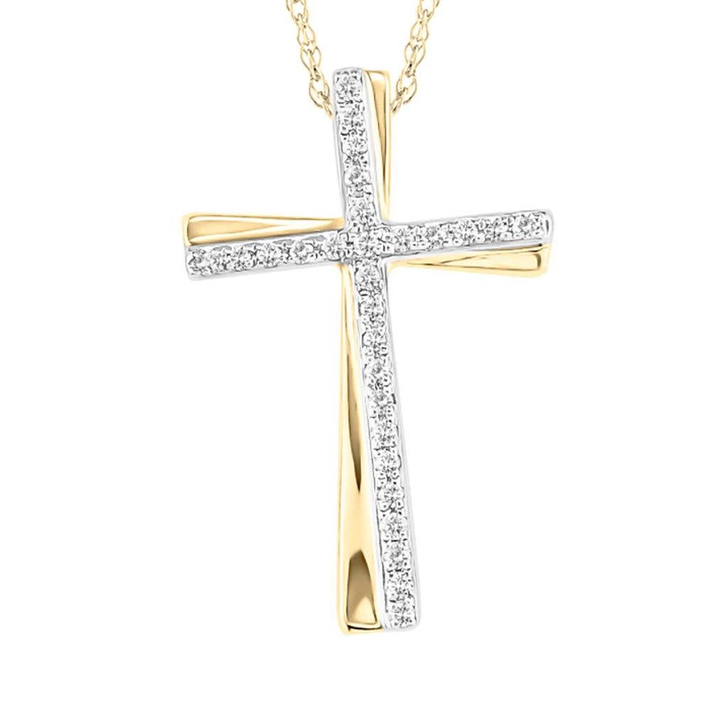 Mens/Womens 1/5 ct. tw. Champagne & White Diamond Cross Pendant in 10K  Yellow Gold | Helzberg Signature Jewelry — Burbujas Magicas