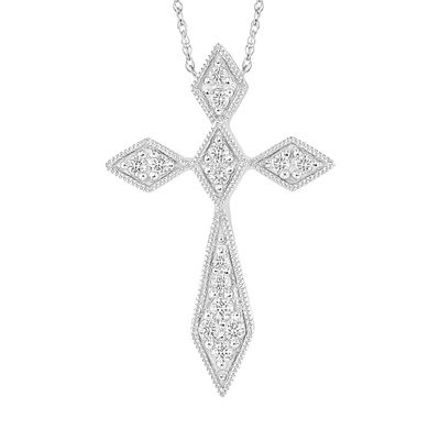 Diamond Cross Pendant with Milgrain Edge in 10K White Gold (1/7 ct. tw.)