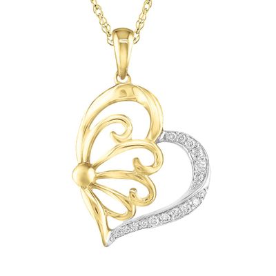 Two-Tone Diamond Heart Pendant in 10K Yellow & White Gold (1/10 ct. tw.)