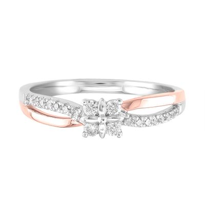 Diamond Flower Promise Ring 10K White & Rose Gold (1/7 ct. tw.)