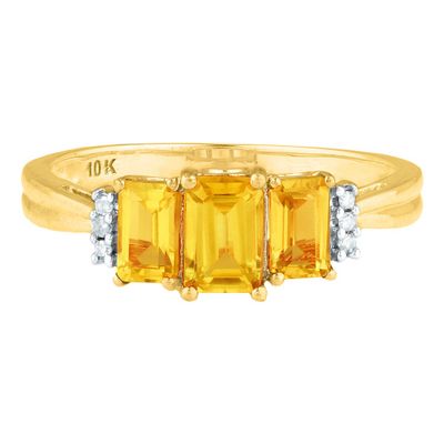 Emerald-Cut Citrine Ring with Diamond Accents 10K Yellow Gold
