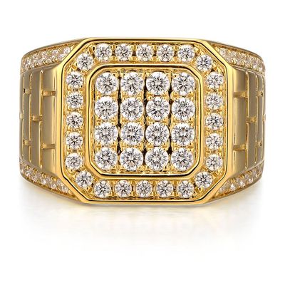 Menâs Diamond Signet Ring with Brick Pattern 10K Yellow Gold (1 1/2 ct. tw.)