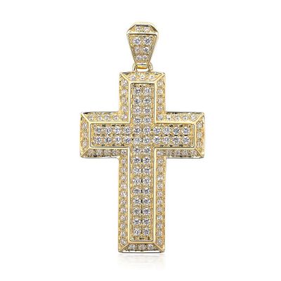 Menâs Diamond Cross Charm with Beveled Edges in 10K Yellow Gold (1 ct. tw.)