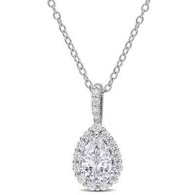 Pear-Shaped Moissanite Pendant with Halo in Sterling Silver (1 1/3 ct. tw.)