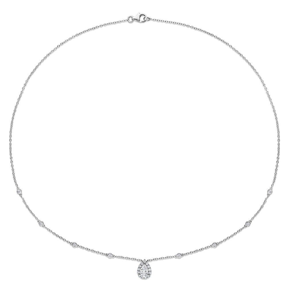 Pear-Shaped Moissanite Pendant with Bezel-Set Diamonds in Sterling Silver (1 1/2 ct. tw.)