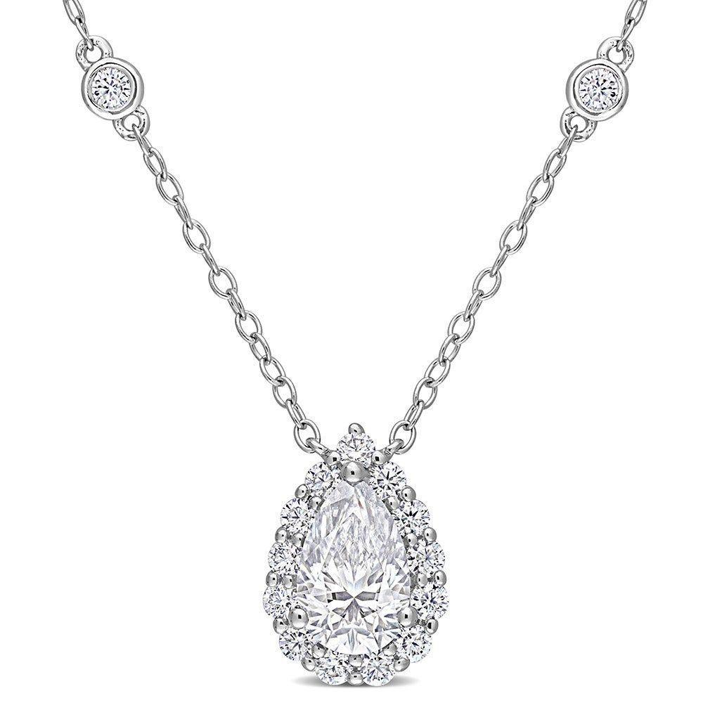 Pear-Shaped Moissanite Pendant with Bezel-Set Diamonds in Sterling Silver (1 1/2 ct. tw.)