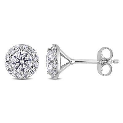 Moissanite Stud Earrings with Halos in Sterling Silver (1 3/8 ct. tw.)