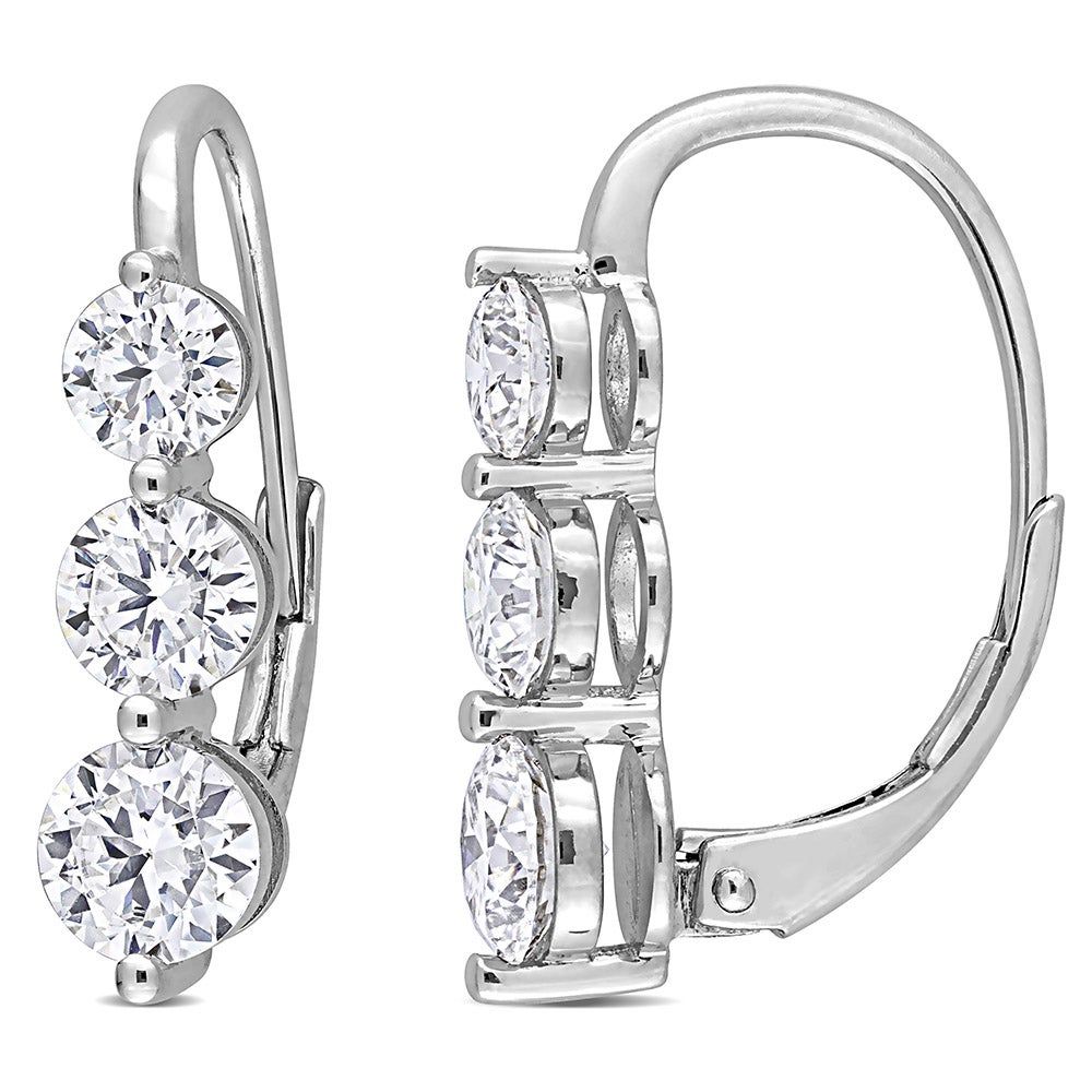 Moissanite Three-Stone Drop Earrings in Sterling Silver (2 1/4 ct. tw.)