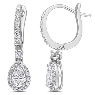 Moissanite Drop Earrings with Pear-Shape in Sterling Silver (1 3/8 ct. tw.)