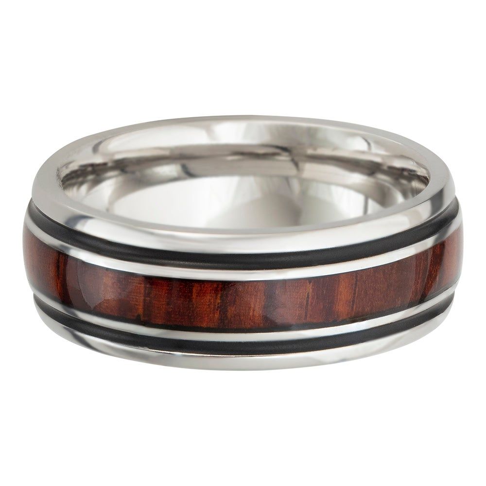 Menâs Wood Inlay Wedding Band with Black Cerakote Cobalt, 8mm