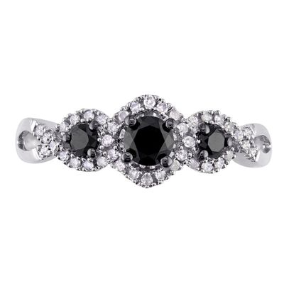 Three-Stone Ring with Black & White Diamonds 10K Gold (1/2 ct. tw.)