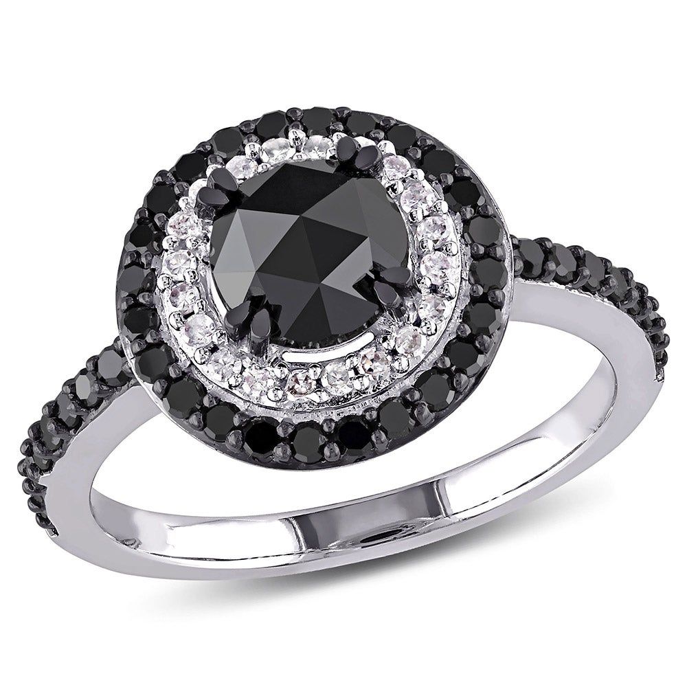 Black Diamond Halo Ring 10K White Gold (1 1/2 ct. tw.)