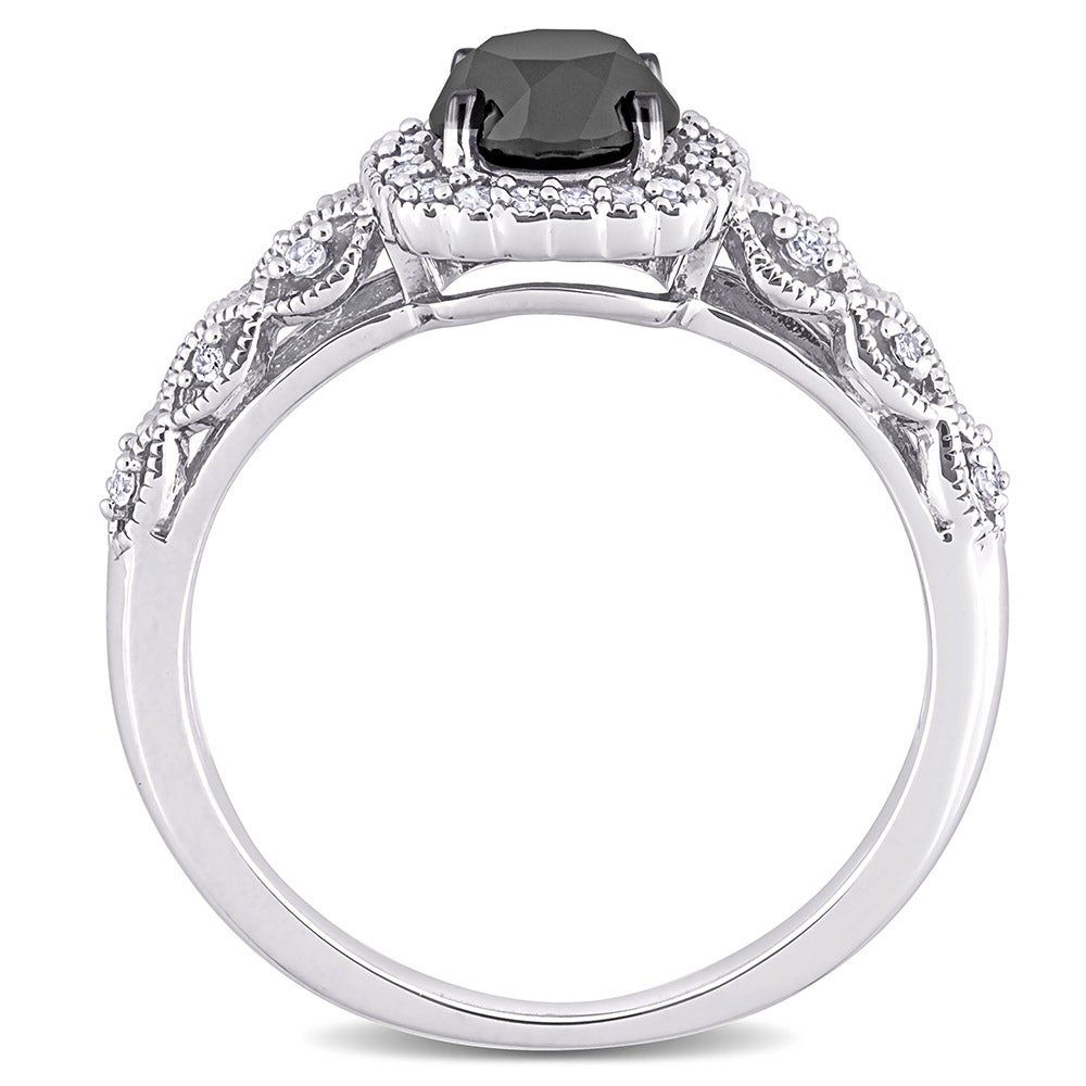Black & White Diamond Ring with Cushion-Shaped Halo 10K Gold (1 1/7 ct. tw.)
