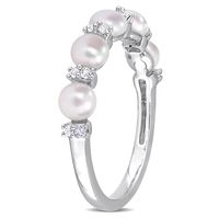 Pearl Stacking Ring with White Topaz Sterling Silver