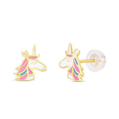 Childrenâs Unicorn Stud Earrings in 14K Yellow Gold