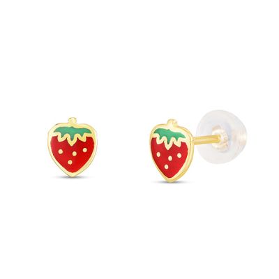 Childrenâs Strawberry Stud Earrings in 14K Yellow Gold
