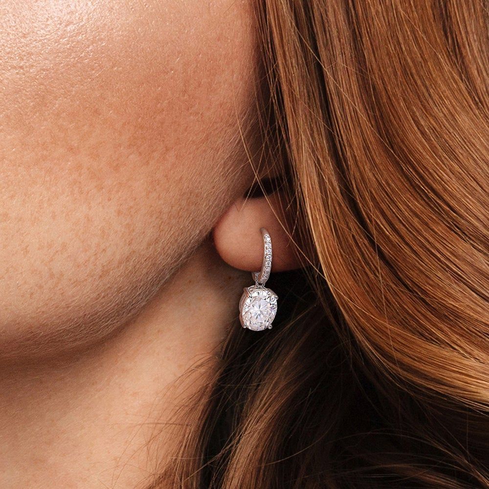 Moissanite Drop Earrings with Oval Stones in Sterling Silver (6 1/10 ct. tw.)