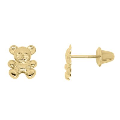 Childrenâs Teddy Bear Earrings in 14K Yellow Gold